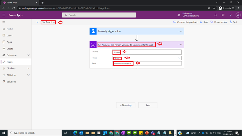 Usage of Not Function in Power Automate
